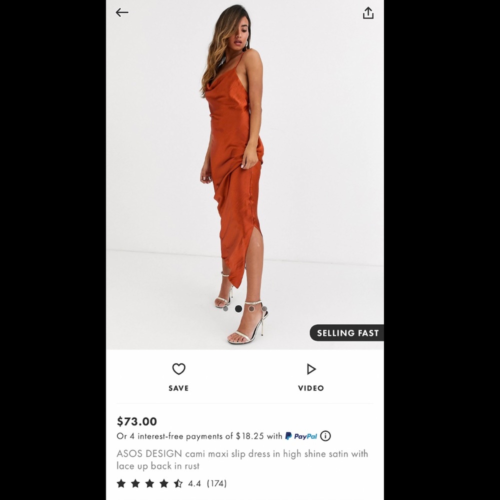 ASOS DESIGN cami maxi slip dress high shine satin